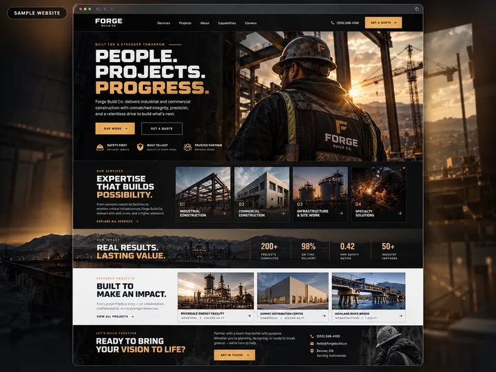 Sample preview of Forge, a construction & remodeling WestSideSite design