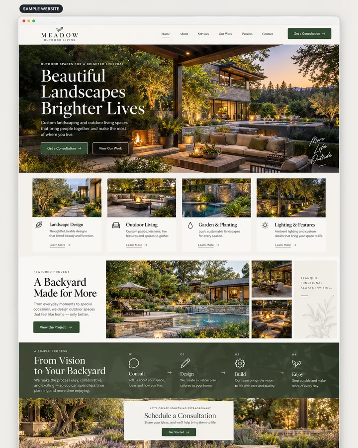 Sample preview of Meadow, a landscaping & outdoor WestSideSite design