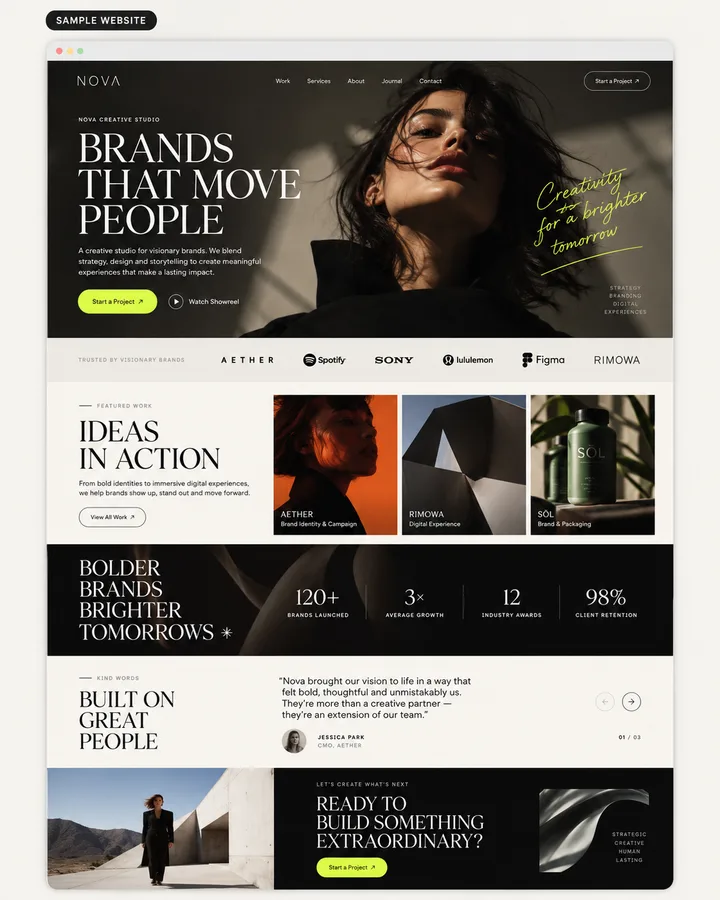 Sample preview of Nova, a creative & portfolio WestSideSite design