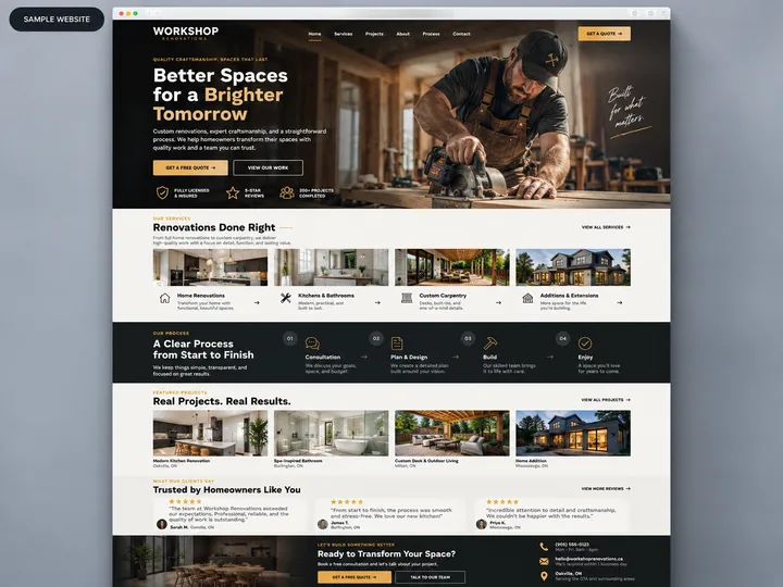 Sample preview of Workshop, a bold trades and craft WestSideSite design